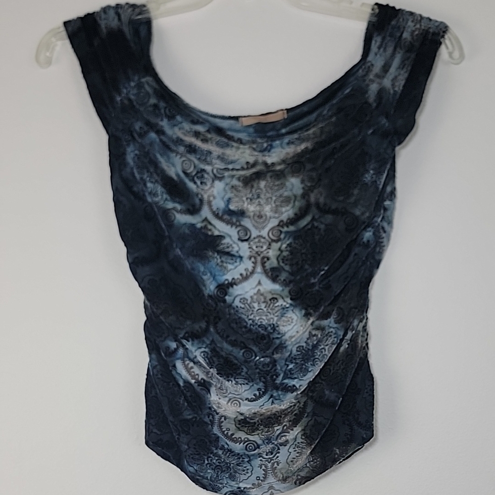 Forever 21 Blue Tie Dyed Textured Velvet Sleeveless Wide Neck Top S